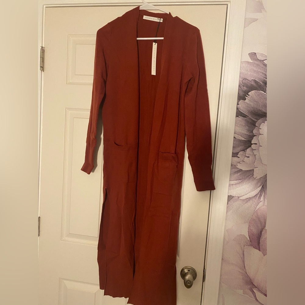 Susana Monaco terracotta long sleeve cardigan.